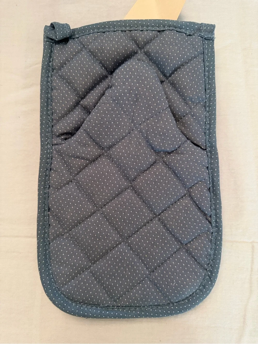 NOS Welcome Friends Quilted Oven Mitt - Blue/Cream by